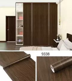 Imagem do Papel de parede autoadesivo listrado de madeira do PVC, etiqueta impermeável, parede do fundo, mesa, armário, mobília, renovação, 45cm