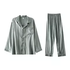 Imagem do Conjunto de pijama de seda fino masculino, manga comprida e calça curta, pijama, calça para dormir