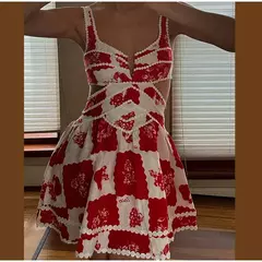 Mini vestido feminino estampado fora do ombro, manga de lanterna, patchwork, sem costas, vestidos ocos, streetwear de festa, verão, 2024 - loja online