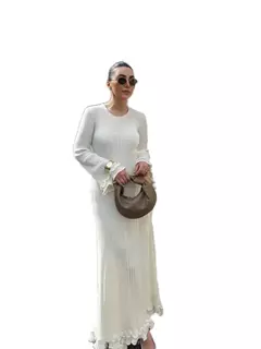 Imagem do Elegante vestido de malha de manga comprida feminino, gola redonda, vestes finas brancas, vestidos de festa femininos, moda feminina, verão, outono, novo, 2022