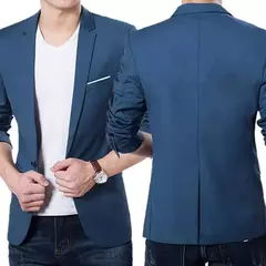 Fato de blazer fino masculino, manga comprida, bolsos, um botão, lapela, casual, festa formal, masculino, outono, parte superior