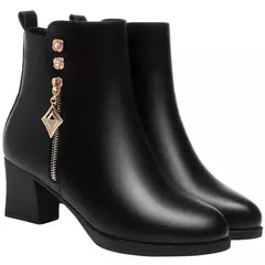 Botas femininas de pelúcia em couro genuíno, botas curtas de neve, marca de sa