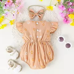 Macacão e cabeça de arco estampados em flores, confortável, fofo, multicolorido, bebê menina, moda verão, 0-2 anos de idade, 2 peças na internet