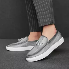 Imagem do Sapatos casuais de couro de verão sapatos de escritório para homens de condução mocassins confortáveis deslizamento em sapatos de moda de festa
