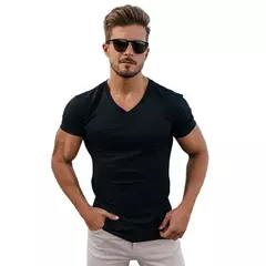 Camiseta de manga curta para musculação masculina, camiseta esportiva, roupa de algodão, gola V, respirável, ginástica, fitness, treino, verão - loja online
