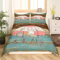 Conjunto de capa de edredão para menino e adolescentes, tampa de cama, tampa de cama, praia, estilo férias, camping feliz, rei, verão