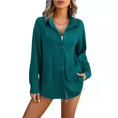 Blusas vintage grandes para mulheres, camisas soltas casuais para jovens, tops femininos monocromáticos, moda elegante, outono, 2024