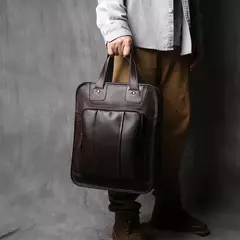Maleta de couro retrô para homens, couro natural, bolsa vertical, bolsa de ombro casual, mochila masculina, adequada para laptop de 15 ", NZPJ - loja online