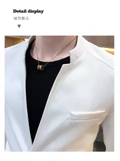Imagem do New (Blazer+ Pants) Men's Fashion Business Korean Version of Gentleman Zhongshan Stand Collar Casual British Style 2-piece Set