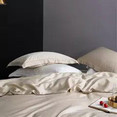 Imagem do Lanlika-Conjunto de Cama Feminina, 100% Seda, Capa de Edredão, Lençol Plano, Roupa de Cama, Fronha para Dormir, Rainha, Rei, Cor Camelo, Presente