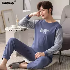 Pijama de algodão estampado urso masculino, calça xadrez manga comprida, roupa de dormir casual, plus size, 4XL, outono, inverno, novo - comprar online