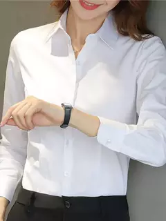 Camisa branca de manga longa feminina, moda profissional, vestido formal, tamanho grande, roupas de trabalho, tops de botão OL, tops femininos - Wolf Magazine