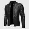 Falso PU couro moto jaqueta dos homens, casacos masculinos, outwear, preto, marca