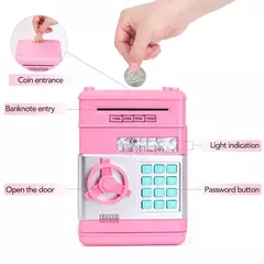 Caixa de dinheiro com senha eletrônica para crianças, mini cofrinho seguro, economia de dinheiro de moedas, código contador, fechadura com chave, pres