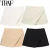 TRAF-saia de cintura alta feminina, calça cáqui assimétrica, branca e preta, shorts casuais, verão 2021