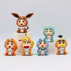 Imagem do 6 Pçs/set Q Versão Crayon Shin-chan Anime Figura Shin-chan COS Pokémon Pikachu Figura de Ação Decorações de Sala Brinquedo de Coleção de PVC