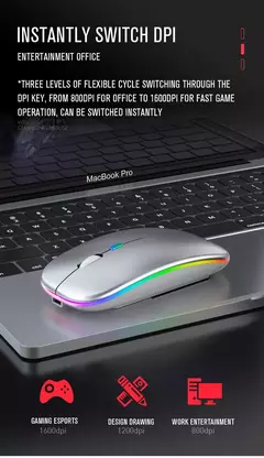 Imagem do Mouse sem fio Bluetooth para Tablet e telefone, Ratos de retroiluminação RGB recarregáveis para iPad, PC, Laptop, 2.4GHz USB