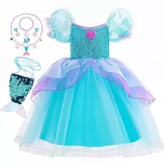 Imagem do Menina sereia vestido para crianças festa de aniversário princesa cosplay traje ariel halloween fantasia roupas verão elegante vestido