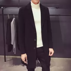 Jaqueta corta-vento longa de algodão masculino, casaco de lã, slim fit, cor pura, casual, moda empresarial, roupa nova, outono, inverno, 2023 - comprar online