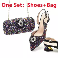 Conjunto de sapatos e bolsas italianos, sapatos de festa para senhoras, decorado com strass, bombas de noiva, designer, novo, 2021