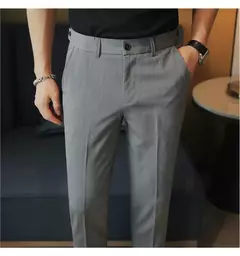Calça casual slim-fit masculina, fato formal, monocromático, cintura ajustável, festa social, moda empresarial, novo, outono, 2022, 38-28 - loja online