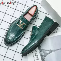 Calçado de couro masculino, mocassins empresariais, sapatos de fivela casuais, tendência, marca de luxo, novo designer