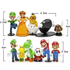 6-18 pçs/set Super Mario Bros PVC Action Figure Brinquedos Bonecas Modelo Conjunto Luigi Yoshi Donkey Kong Cogumelo para crianças presentes de aniversário