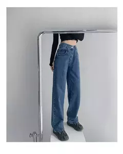 Imagem do Jeans vintage drapejado de cintura alta feminino, calças de perna reta, jeans drapejado solto