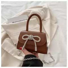 Imagem do Mini bolsa de ombro monocromática para mulheres, design de arco, couro PU, aba, bolsas crossbody, bolsa de corrente, bolsas femininas, moda, 2024