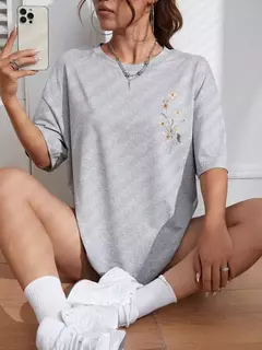 Lindos clusters de flores femininos estampa camisetas de algodão, tops casuais respiráveis macios de manga curta, roupas de rua soltas e confortáveis - comprar online
