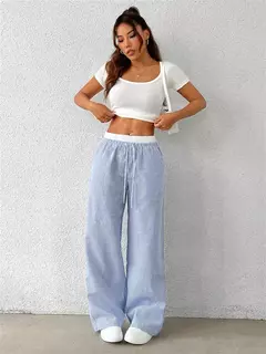Imagem do Calças femininas listradas de perna larga, calças casuais de comprimento total, roupas Y2K, streetwear outono e inverno, tecido, outono, 2024