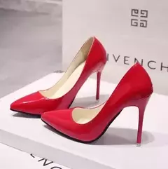 Bombas de salto alto para mulheres, couro envernizado, dedo apontado sexy, salto fino, sapatos de casamento, moda feminina, cor sólida, novo, tamanho 44