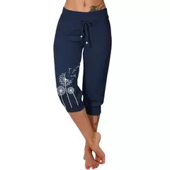 Calças casuais com ajuste solto estampadas com cinto, calças elegantes de cintura alta