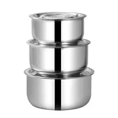 Panela De Sopa De Aço Inoxidável Com Tampa, Panelas, Panela De Cozimento, Ferramentas De Cozinha, Acessórios De Piquenique, Utensílios De Cozinha, Viagem, 3Pcs, Conjunto