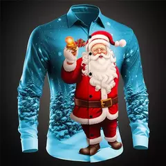 2024 Christmas Shirts For Men 3d Printed Santa Claus Men's Shirt Daily Casual Long Sleeve Fashion Tops T Shirt Blouses Camisa - Wolf Magazine