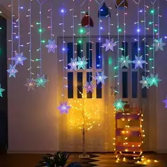 Natal floco de neve LED string luzes piscando fada cortina luzes extravagante festa de feriado decoração de ano novo 2024