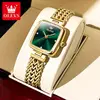 OLEVS Originais Mulheres Relógios De Luxo Elegante Quartz Relógio De Pulso De Aço Inoxidável Gold Square Quartz Watch Set Presente para Menina 9948