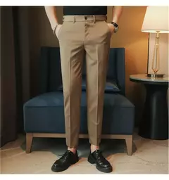 Calça casual slim-fit masculina, fato formal, monocromático, cintura ajustável, festa social, moda empresarial, novo, outono, 2022, 38-28 na internet