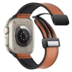 Pulseira magnética, iWatch Series 9, 8, 7, SE, 6, 5, 4, 3, 49mm, pulseira de silicone e couro para Apple Watch, Ultra Band, 41 milímetros, 40 milímetros, 44 milímetros, 42 milímetros - loja online
