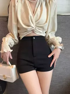 Calção preto de cintura alta feminino, apertado, elástico, cobertura de quadril, sexy, casual, na moda, roupa exterior, primavera, verão, novo estilo - loja online