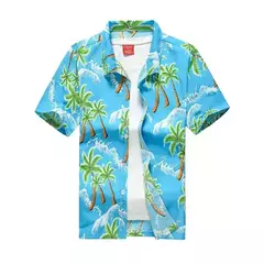 Imagem do Camisa havaiana de botão manga curta masculina, estampada em coqueiro, camisa Aloha, casual moda praia, plus size, verão, 5XL, 26 cores