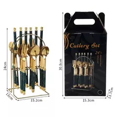 Louça de aço inoxidável com contas duplas, Rack com alça de plástico, faca de bife, garfo e colher, presentes high-end, 24PCs - comprar online