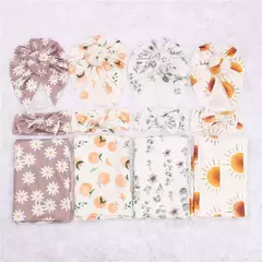 Recém-nascido Swaddle Wrap, Recebendo Cobertor para Recém-nascidos, Acessórios Bebês, Soft Floral Headband, Chapéu, Itens de cama, 3 Pcs por Conjunto na internet