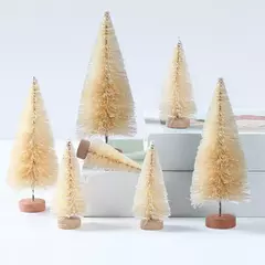 Imagem do Mini árvore de natal de madeira artificial, azul, verde, branco, torre de ouro, pinho, pequena sisal, árvore de natal, decoração de mesa