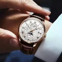 Imagem do Relógio de pulso quartzo impermeável masculino, Relógios esportivos de luxo, Couro luminoso, Relógio data, Moda, 2024