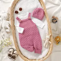 Macacão e chapéus de malha sem mangas para bebês recém-nascidos, macacões infantis, conjunto de roupas infantis, primavera, outono, inverno, 2 peças, 0-18m - comprar online