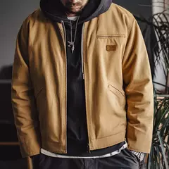 Maden J001 - Casaco de Caça Régua Detroit para Homem de Outono, Tecido de Lã Retro, Bolsos de Algodão Resistente, Design de Colarinho Lapel e Fechadura Ziper