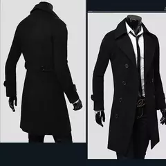Casaco trench mistura de lã slim fit masculino, jaqueta monocromática, moda casual, alta qualidade, outono, inverno, 2024