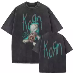 Camisetas com estampa de esqueleto masculinas, banda de rock vintage lavada, Korn caindo longe de mim, camiseta gótica, camiseta masculina extragrande, moda