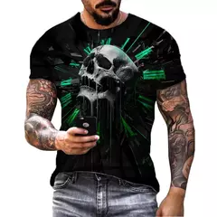 Camiseta de crânio extragrande manga curta masculina, streetwear de hip-hop, blusa casual, camiseta Harajuku, Y2k, roupa gola O, tendência